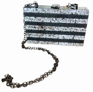 A New Day Black Pearl White Confetti Acrylic Box Clutch Chain Bag